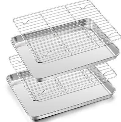 Produktbild von Unyqoos® Edelstahl-Backblech mit Abkühlrost – Ofen- und Grillblech zum Backen & Grillen von Kuchen, Fleisch und Gemüse, robust, leicht zu reinigen