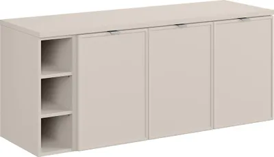 Produktbild von Badezimmer-Waschtischunterschrank 140 cm in Kaschmir mit Wäschekorb & 3 Türen - BIBIONE-56