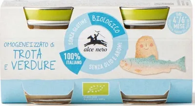 Produktbild von FORELLENFLEISCH MIT GEMÜSE – GLUTENFREI AB DEM 4. MONAT –  (2 x 80 g) 160 g – ALCE NERO
