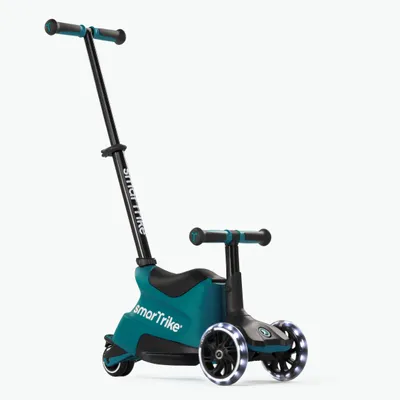 A teal and black SmartTrike Xtend Scooter+Ride On is shown against a white background.