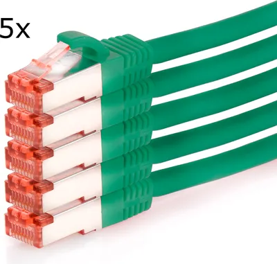 Produktbild von TPFNet 5er Pack 1m Cat.6 Patchkabel / Netzwerkkabel S/FTP 1000Mbit, grün