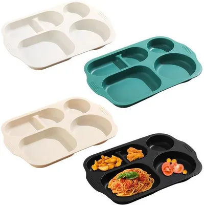 Produktbild von Ibenzoa® unzerbrechliche, wiederverwendbare Teller – 4er-Set, 5-Fächer für Kinder & Erwachsene (PP, BPA‑frei), 30×21×20 cm, 4 Farben, rutschfester Griff, mikrowellen-/spülmaschinenfest