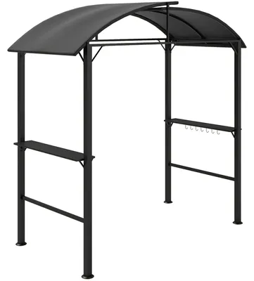 Image de Pavillon de barbecue - Abri pour barbecue - 2 étagères latérales - Crochets - Structure en acier - 1,1 x 2,3 m - Gris foncé