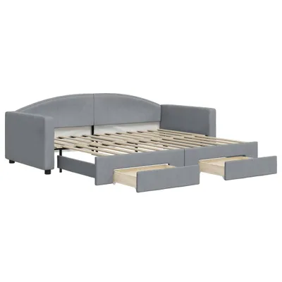 Produktbild von vidaXL Tagesbett Ausziehbar mit Schubladen Hellgrau 90x200 cm Stoff
