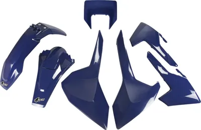 Imagen del producto de Kit de carenado UFO PLAST de 7 piezas, fabricado en plástico, para Husqvarna FE, TE y TX de 125 a 450 ccm, modelos de 2017 a 2019, color: azul, referencia OEM