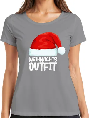 Produktbild von Weihnachtsoutfit Weihnachtsmütze Deko - Weihnachten Xmas Christmas Damen T-Shirt, Grau, XL
