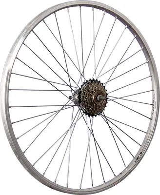 Produktbild von 26 Zoll Hinterrrad Aluminium Hohlkammer mit 6 fach Shimano Zahnkranz V-Brake silber