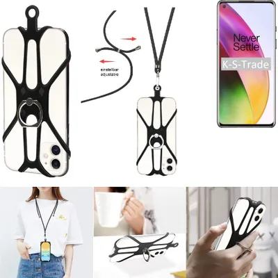 Produktbild von K-S-Trade 3in1 Handykette Handyband Handykordel Halsband Smartphone-Ring Handy-Ring kompatibel mit OnePlus 8 Fingerhalterung Handyring Tischständer