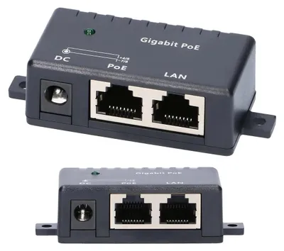 Obrázek produktu pro Extralink PoE injektor, 10/100/1000 Mb/s, RJ45, ideální pro IP kamery, VoIP, Wi-Fi, LAN porty, LAN+ PoE porty, kompatibilní s libovolným ethernetovým switchem, plug and play (1 port - 12-48 V, 100 MBit/s)