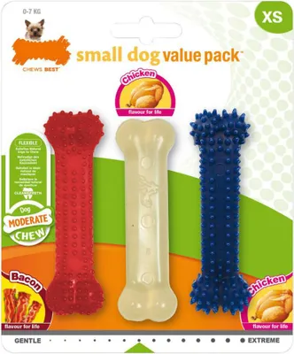 Produktbild von Beißring für Hunde Nylabone Value Pack Bacon S Huhn Thermoplastischer Kunststoff (3 pcs)
