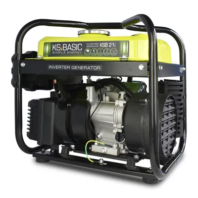 A studio shot of a portable inverter generator against a white background.
