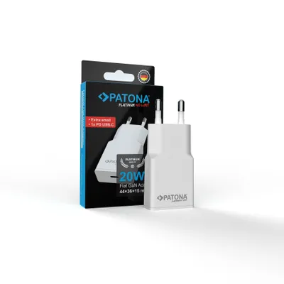 Produktbild von PATONA Platinum GaN PD20W USB-C Ladegerät flach weiß