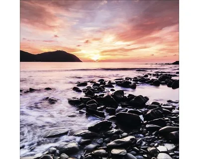 Produktbild von Maritimes Glasbild Mystic Lake 20x20 cm Sonnenuntergang über dem Meer