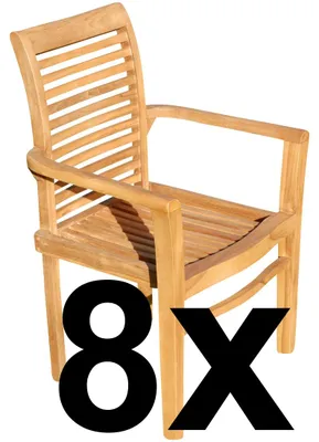 Produktbild von 8Stk ECHT TEAK Design Gartensessel Gartenstuhl Sessel Holzsessel Gartenmöbel Holz sehr robust Modell: 8x ALPEN