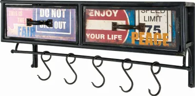 Produktbild von Haku Metall Wandgarderobe - Garderobe in Vintage Optik mit 2 Schubkästen und 5 Haken