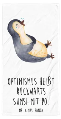 Produktbild von Mr. & Mrs. Panda Reisehandtuch Pinguin Lachen - Weiß - Geschenk, Fröhlich, Handtuch, Strandtuch, Duschtuch, Frottee-Handtuch, Haha, Lol, Badehandtuch, Duschhandtuch