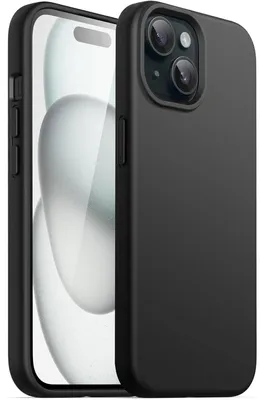 Image de Coque en silicone pour iPhone 15 (6,1 pouces), coque de protection intégrale, antichoc, de couleur noire