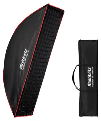 Productafbeelding van Multiblitz Softbox SF-30x120 voor Bowens, met rooster en diffusors, lichtvormer voor studioflitsers en LED-continu licht, lichtdiffusor voor portretfotografie en videoverlichting