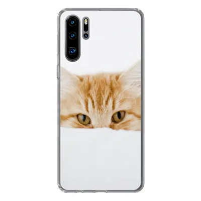 Produktbild von MuchoWow® Handyhülle Schutzhülle Hülle für Huawei P30 Pro Katze - Rot - Weiß - Mädchen - Jungen - Kind Silikon Softcase Handy Hülle - Schutzdeckel