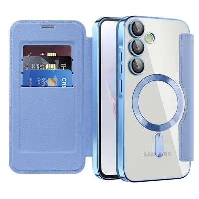 Produktbild von Klapphülle für Samsung Galaxy A35 Kompatibel mit Magsafe, Klar Überzug Kartenhalter Ledertasche mit Kameraschutz Hellblau