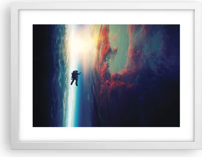 Produktbild von Gerahmtes Poster - Weißer Rahmen - Kosmos Astronaut Planet - 40x30 cm - Wand Bild - Wanddeko - Wandbilder - Kunstposter - Wandposter - Bilderrahmen - Bilder - Kunstdruck - P2WAA40x30-5049