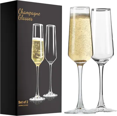 Champagnerflöten Set von 2 – Kristall, handgeblasen, 240 ml