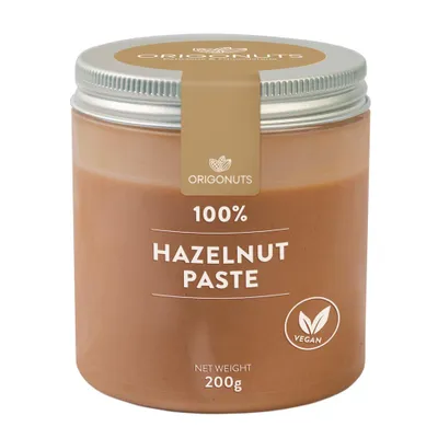 Produktbild von ORIGONUTS, Haselnusspaste 100%, Haselnuss Creme, Haselnussmus, Eispaste, 200g