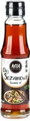 A bottle of sesame oil with a label.