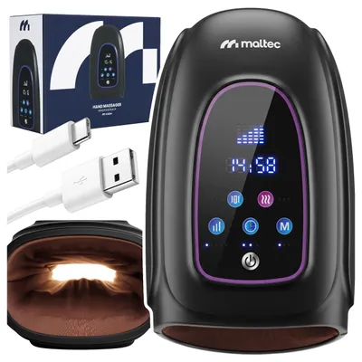 Produktbild von MalTec Handmassagegerät mit Wärmefunktion HandPulse Vibration LED 3 Modi 5 Intensitätsstufen USB-C 2500 mAh Schwarz