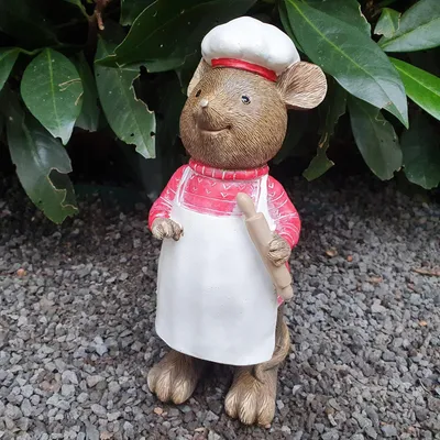 Produktbild von Gartenfigur Deko Maus mit Nudelholz 18 cm