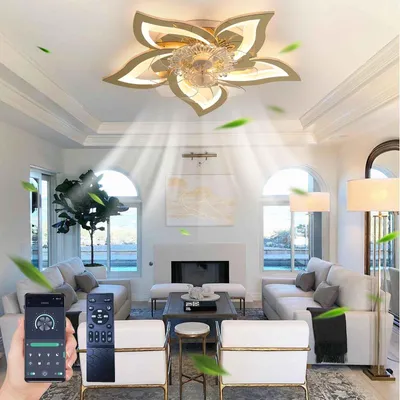 Immagine prodotto di AIORBER Ventilatore da soffitto moderno con illuminazione a LED, dimmerabile, telecomando via app, 6 livelli di velocità, silenzioso, lampada da soffitto per camera da letto e soggiorno, color oro