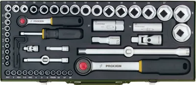 Produktbild von PROXXON Steckschlüssel Komplettsatz + 1/4" u. 1/2" Ratsche, 56-teilig