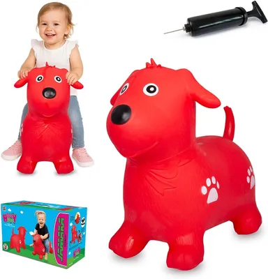 Productafbeelding van Springdier hond met pomp - BPA-vrij - 50 kg - Bevordert het evenwichtsgevoel en de motorische vaardigheden - Rood