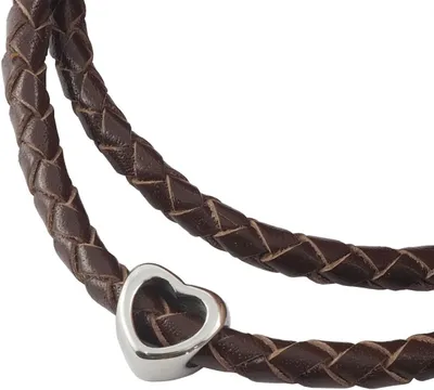 Productafbeelding van Gevlochten lederen ketting, lederen band met hanger, damesketting, 5 mm breed, bruin, lengte: 70 centimeter