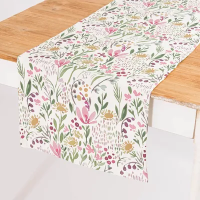 Produktbild von Tischläufer Aquarell Blumen weiß rosa grün 40x160cm von SCHÖNER LEBEN