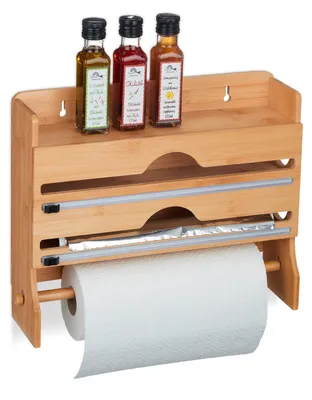 Zdjęcie produktu dla Uchwyt na folię i ręcznik kuchenny - Bambus - 3 rolki - 31 x 39,5 x 11 cm - Naturalny