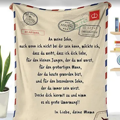 Produktbild von Personalisierte Fleecedecke An Meine Sohn Brief Gedruckt Quilts Luftpost Decke Papa Mutter Ermutigen Und Lieben für Söhne Flanell Decken Weihnachten Geschenk, Deutsche,150X200 cm