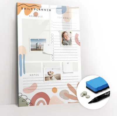 Produktbild von Magnetische Wandtafel - Schwarzer Marker + Schwamm + Magnete - 60 x 90 cm - Tagesplaner