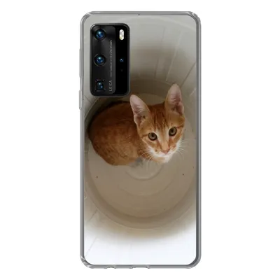 Produktbild von MuchoWow® Handyhülle Schutzhülle Hülle für Huawei P40 Pro Katze - Mülleimer - Weiß Silikon Softcase Handy Hülle - Schutz