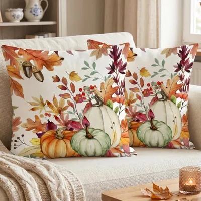 Kissenbezüge 2er-Set 40x40 cm Samt Herbst Ahornblatt Kürbis Orange
