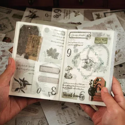 Obrázek produktu pro Sada samolepek pro scrapbooking, 40 listů washi papíru, samolepky s rostlinnými motivy, vhodné pro scrapbooking
