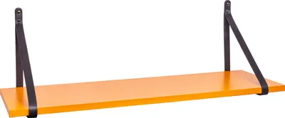 Produktbild von ABRATO® Wandregal Orange 80x25x1,8 cm Schweberegal mit Ledergurten Aufhängung Schwarz