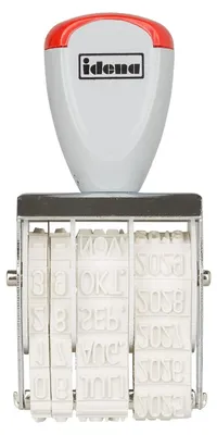 Produktbild von Monatsdatum-Stempel – Abmessungen: 5 x 30 mm – Gehäuse aus vernickeltem Metall – Kunststoffräder