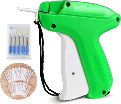 A tagging gun with spare needles and fasteners.