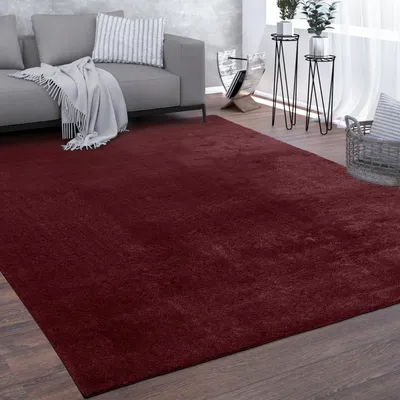 Produktbild von Teppich Kurzflor waschbar Unifarben Wohnzimmer schmutzabweisend Rot Rechteckig 80x150 | 100% Polyester | Florhöhe: 10 mm | pflegeleicht