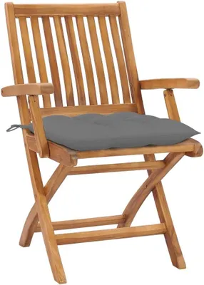 Immagine prodotto di Set di 4 poltrone da giardino pieghevoli in teak con cuscini, sedie da giardino pieghevoli in legno massello, ideali per terrazza e balcone, con una capacità di carico fino a 110 kg