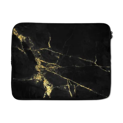 Produktbild von MuchoWow® Laptop Hülle 17 Zoll Laptoptasche Marmor - Schwarz - Gold - Luxus - Zipper - Schutzabdeckung