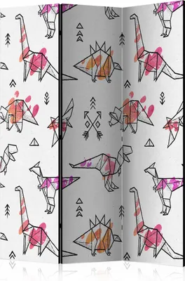 Produktbild von 3-teiliger Doppelseitiger Vlies Paravent - Origami Dinosaurs 135x172 cm Für Kinder e-B-0036-z-b