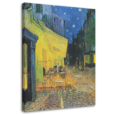 Image de Toile terrasse d'un café de nuit - v. van gogh reproduction 40x60 cm Feeby bleu tableau mural prêt à accrocher