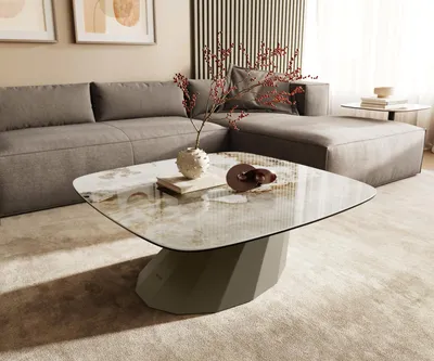 Produktbild von DELIFE Couchtisch Edge Boot 90x90 cm Keramik Minas Melange Parabi Metall Effektfinish Titan